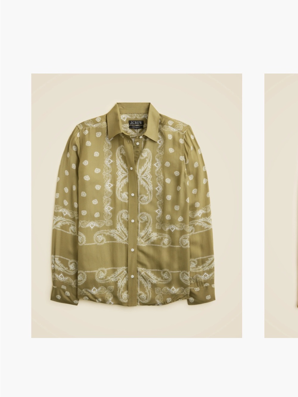 NWOT J.Crew Jules Classic Fit Dk Ash (Olive) Green Paisley Blouse Sz 10-20" P2P